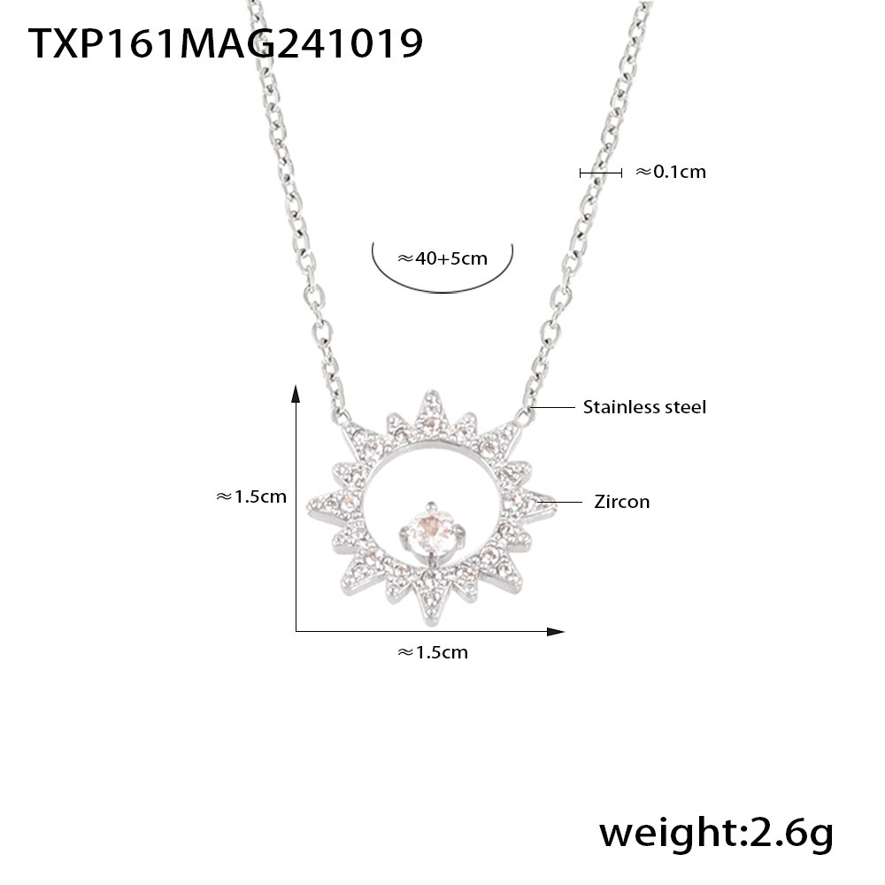 Txp161-steel color sunflower zirconia necklace