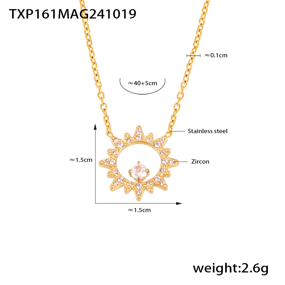 Txp161-gold sunflower zirconia necklace