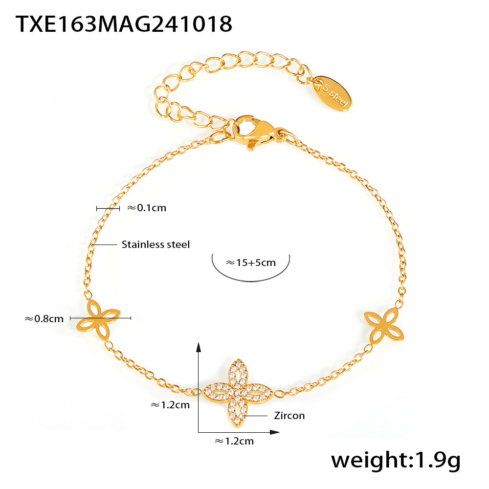 Txe163-gold four-leaf flower zirconia bracelet