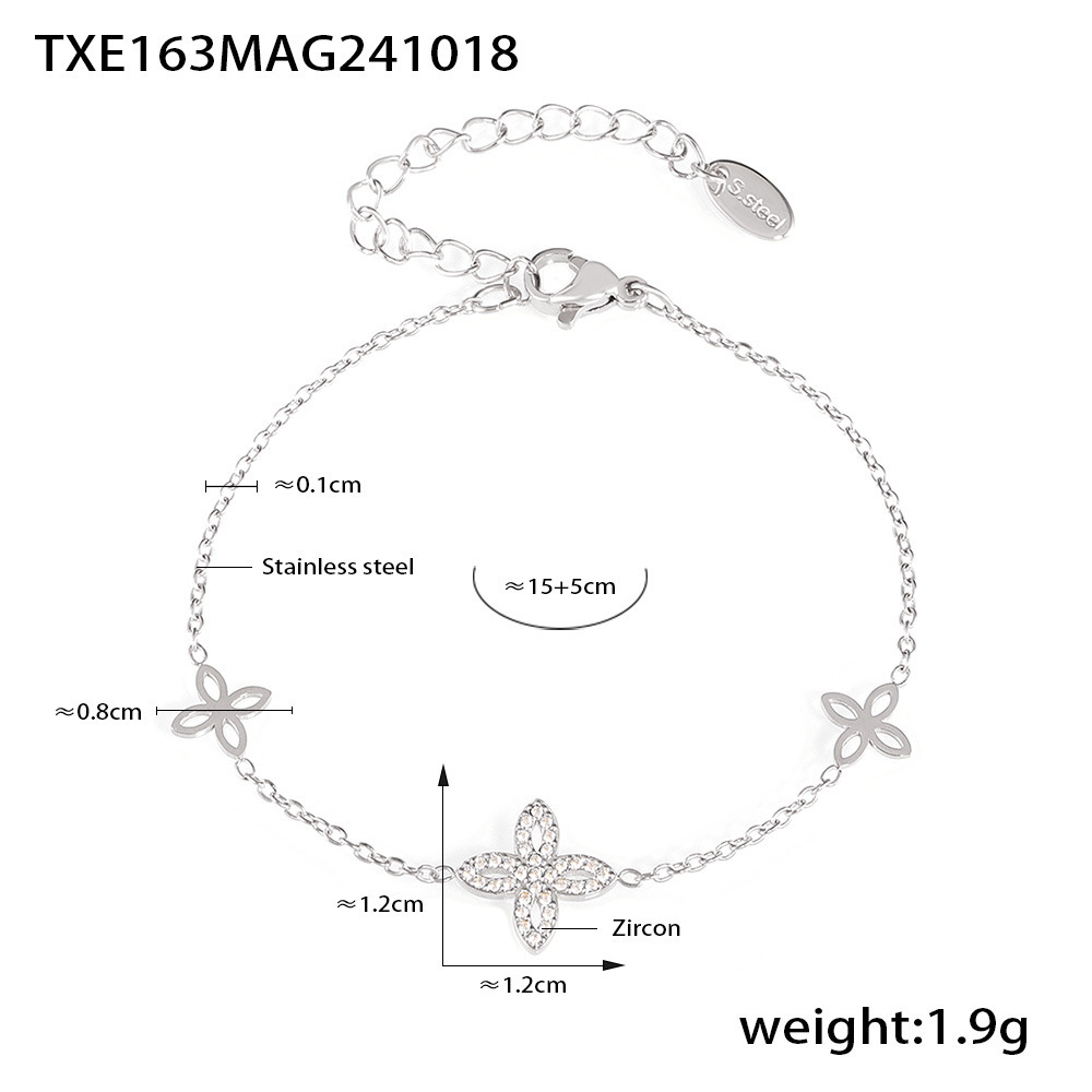 Txe163-steel color four-leaf flower zirconia bracelet