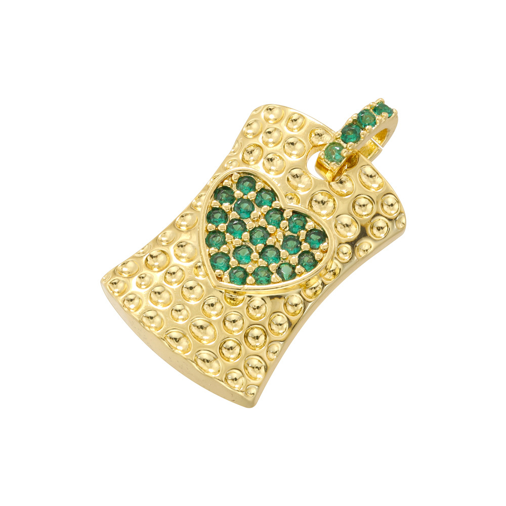 Golden green diamond square love pendant