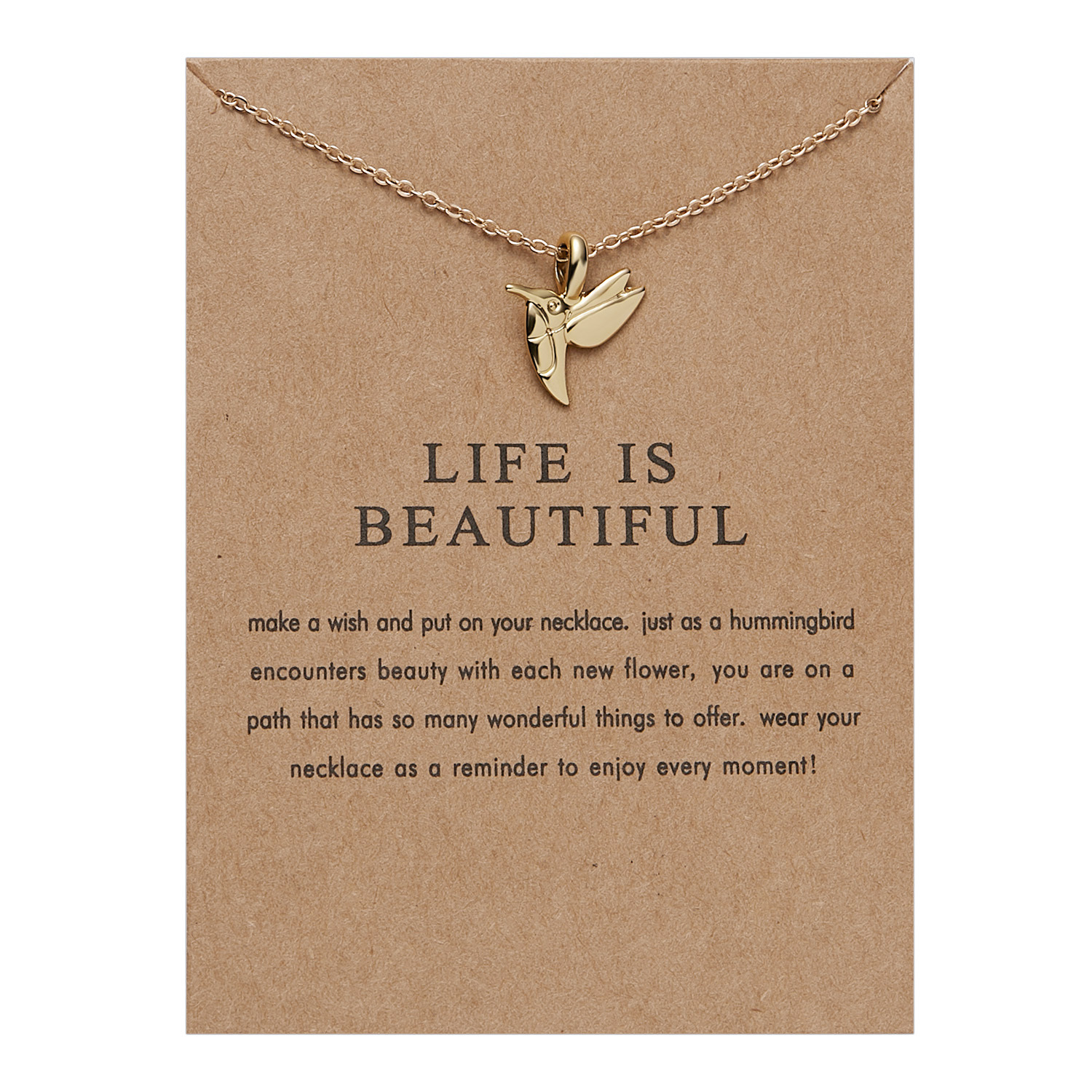 Paper card hummingbird necklace