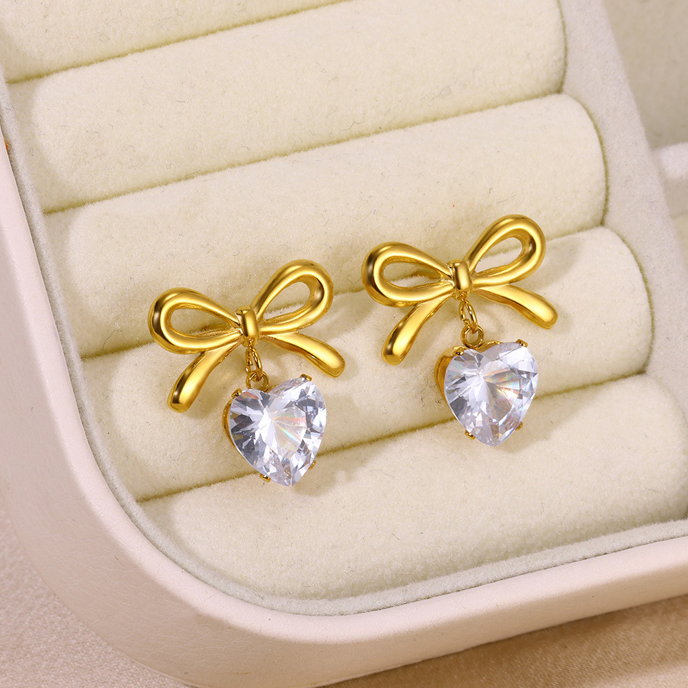 Love bow zircon stud earrings