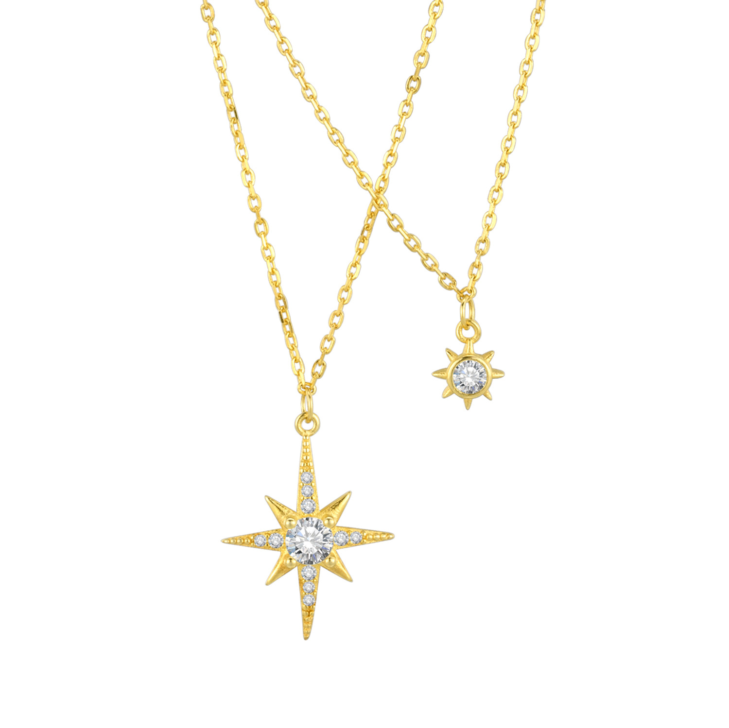 Gold eight-pointed star necklace