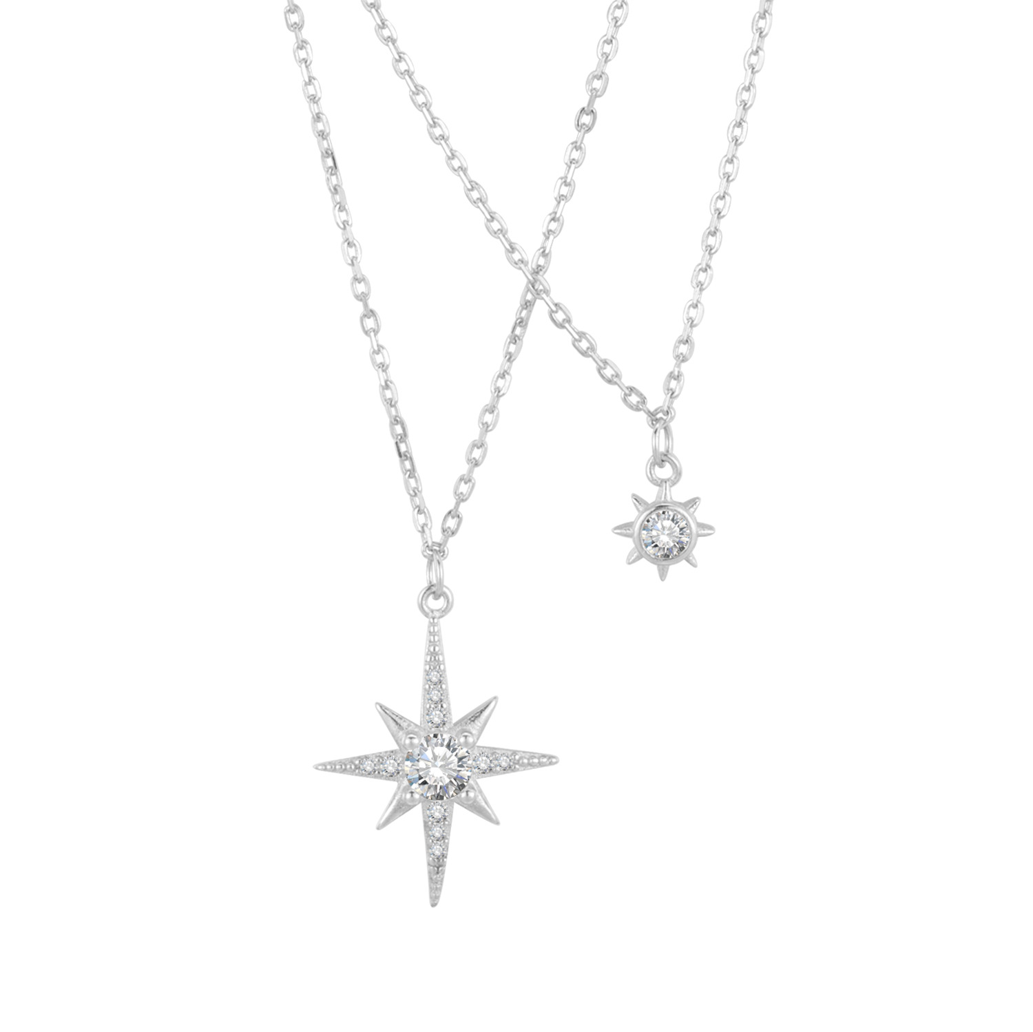 Silver eight-pointed star necklace