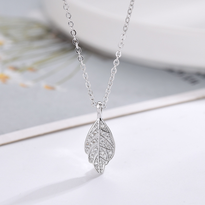 Golden Branches and Jade Leaves Necklace (White Gold) with Chain