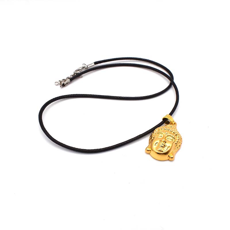 Black leather rope buckle Buddha head pendant/strip