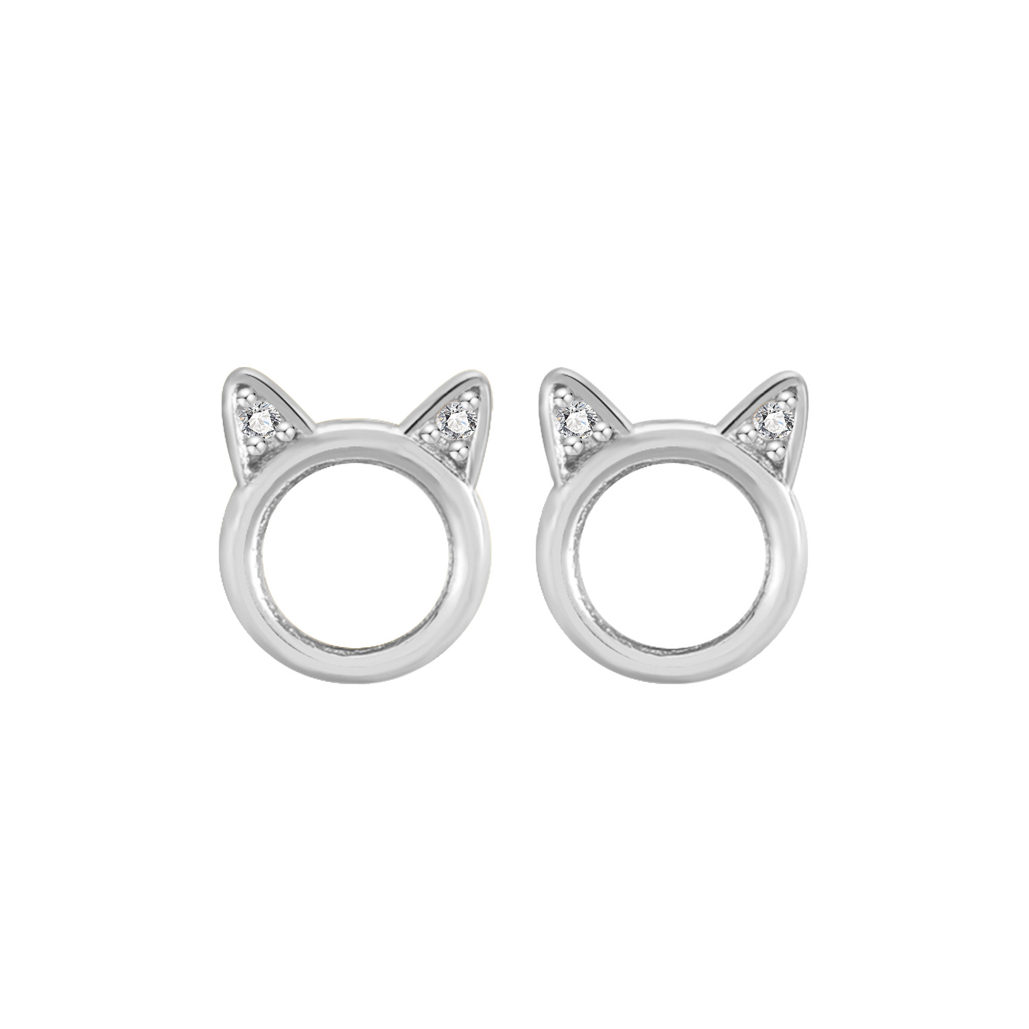 White gold cat earrings