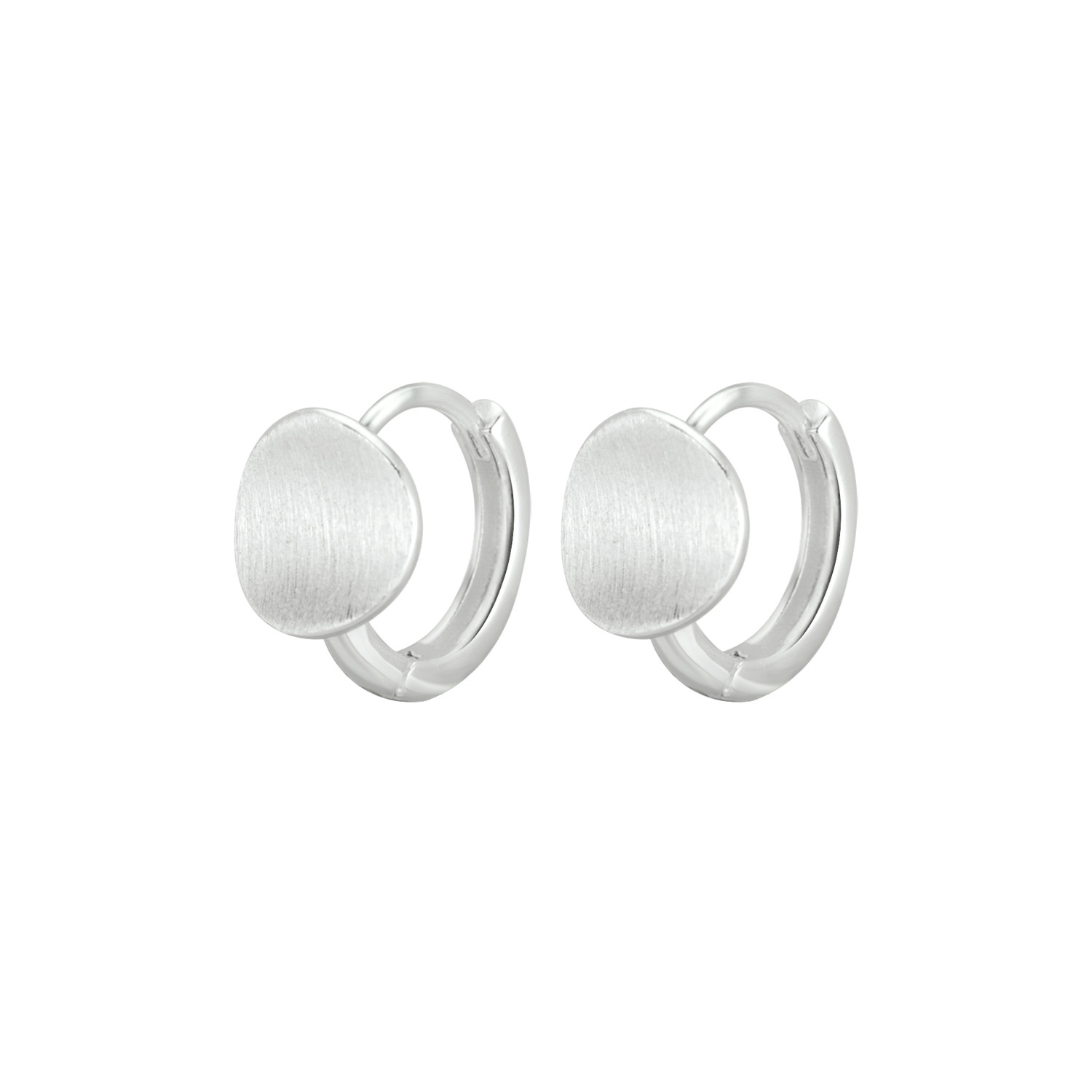 Silver brushed disc earrings