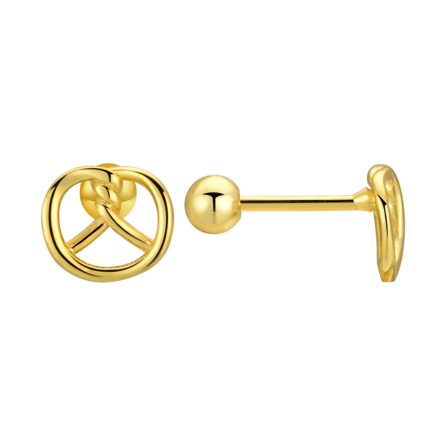 Gold alkaline water knot bread stud earrings