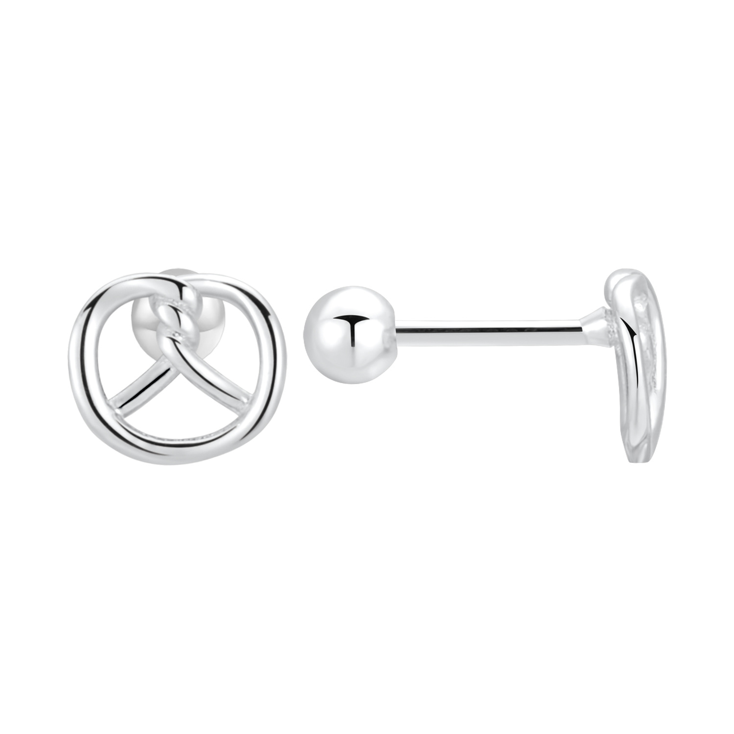 Silver alkaline water knot bread stud earrings