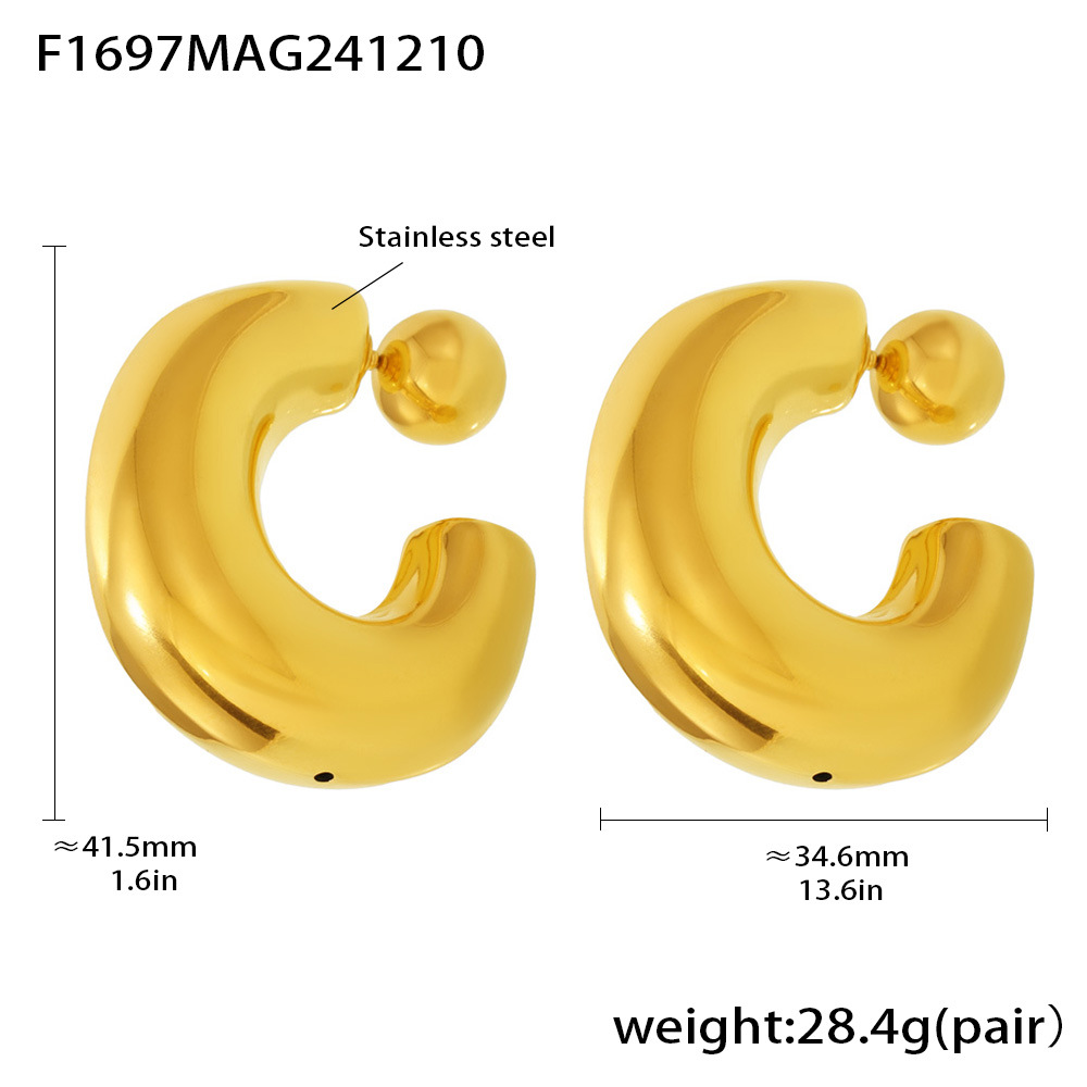 F1697-gold c-shaped hollow earrings