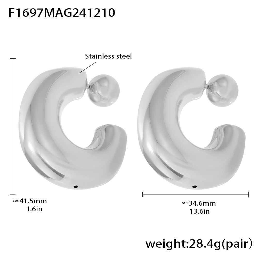 F1697-steel color c-shaped hollow earrings