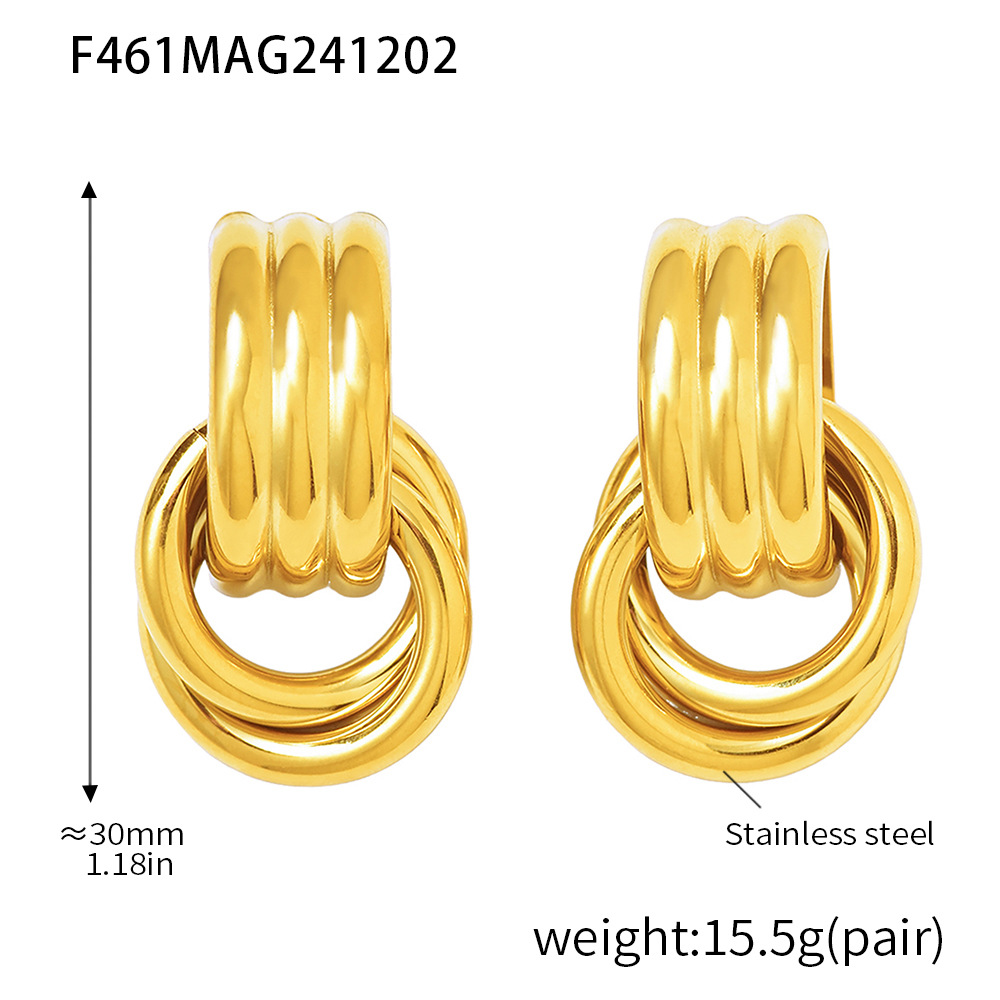 F461-gold double round c-shaped thread earrings