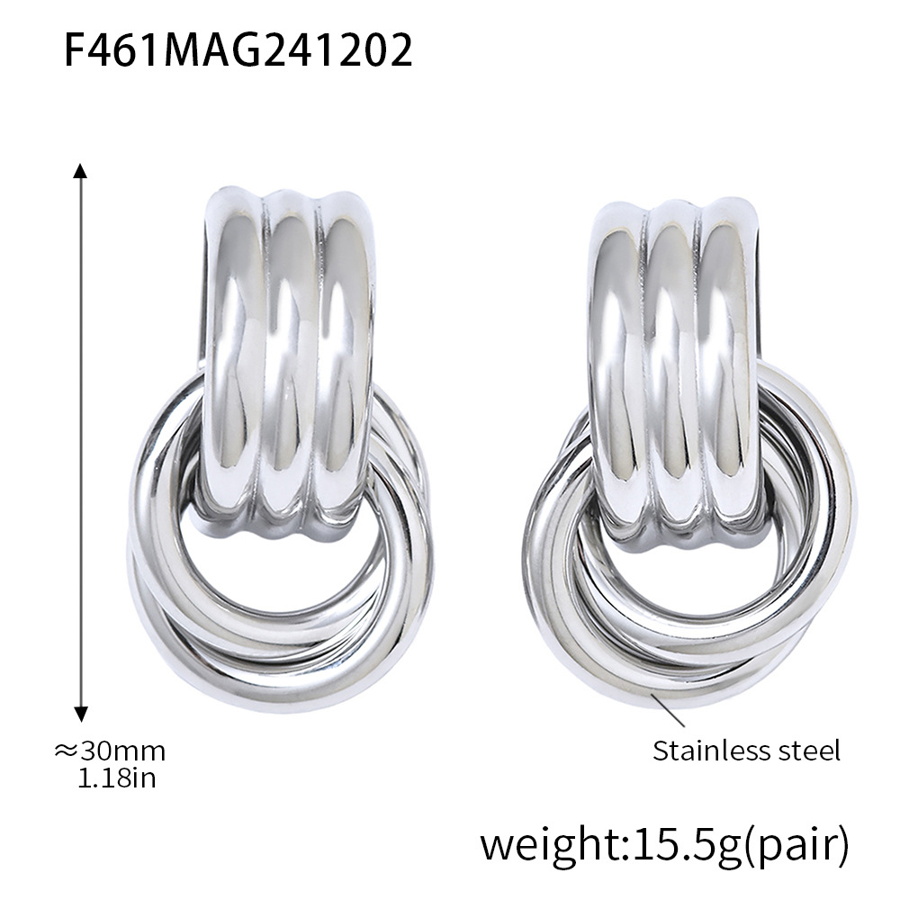 F461-steel color double round c-shaped thread earrings