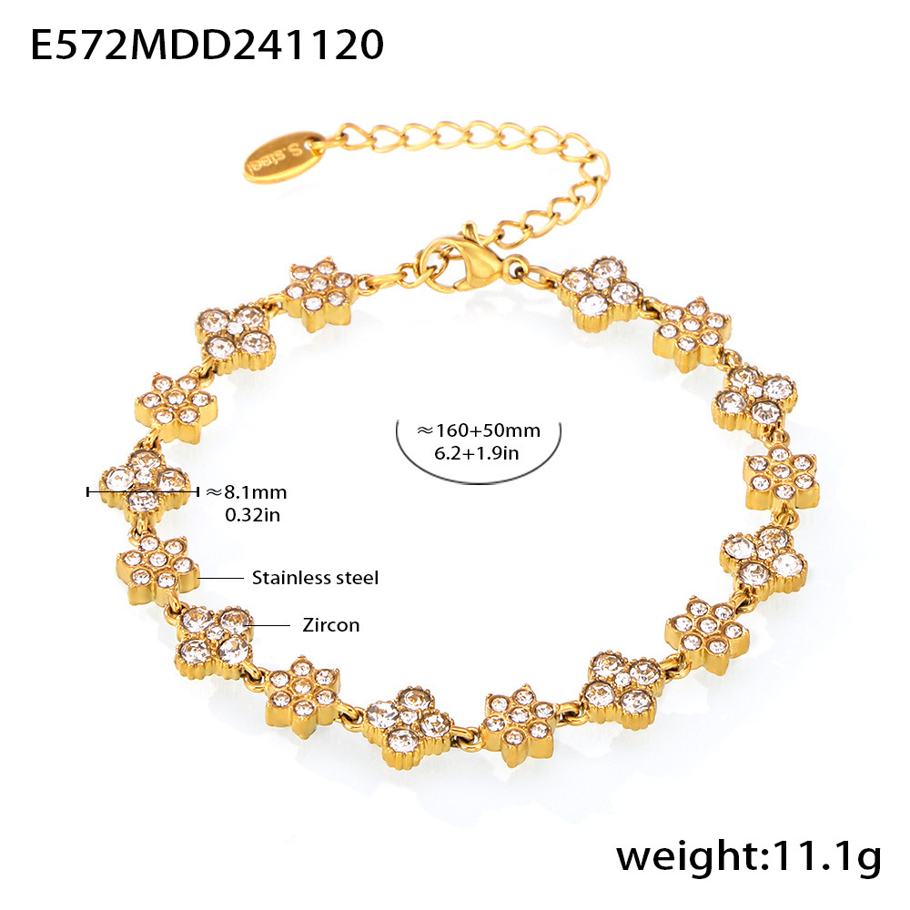 E572-gold four-leaf flower zircon bracelet