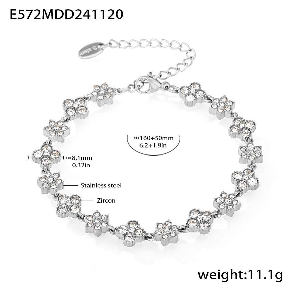 E572-steel color four-leaf flower zircon bracelet