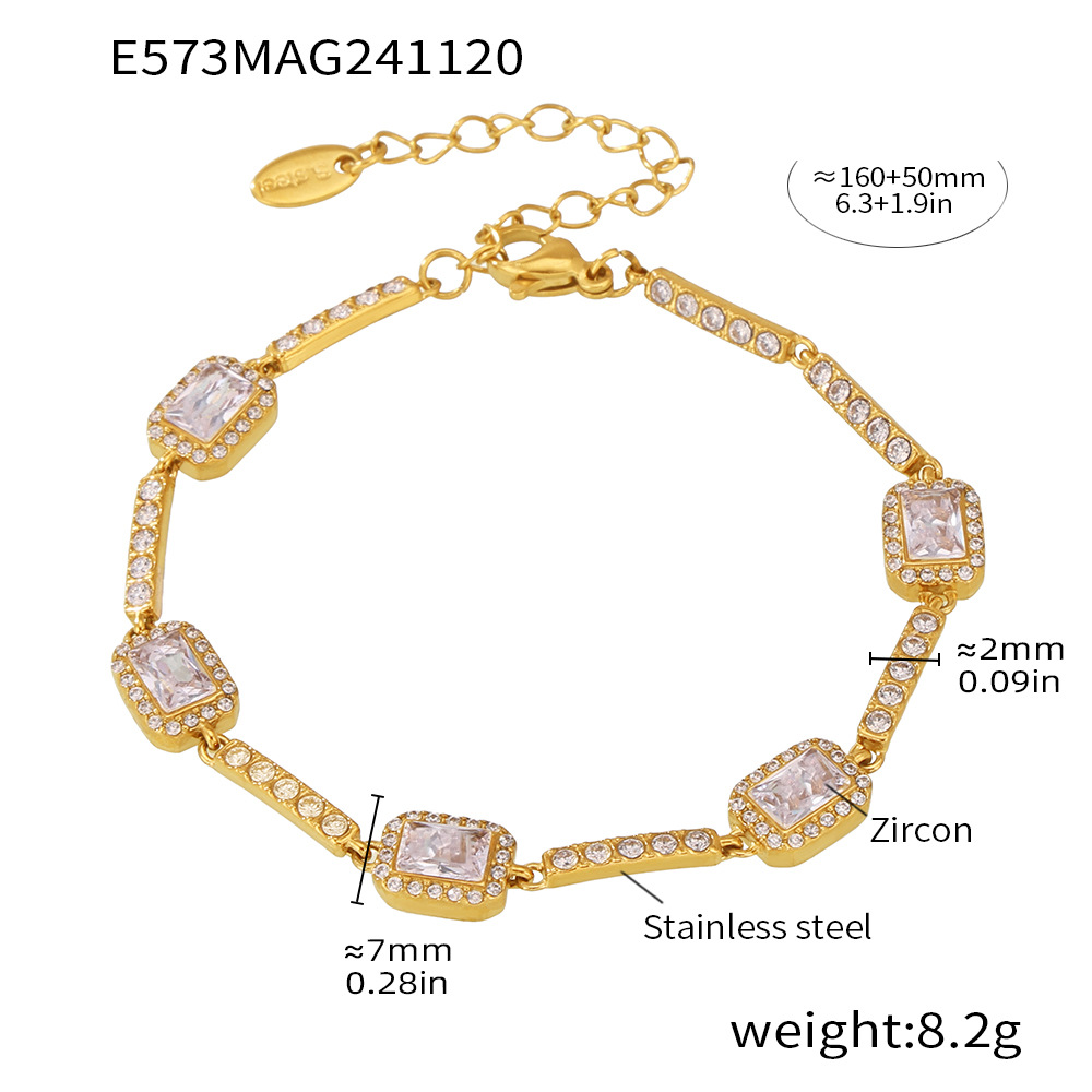 E573-gold long square zircon bracelet