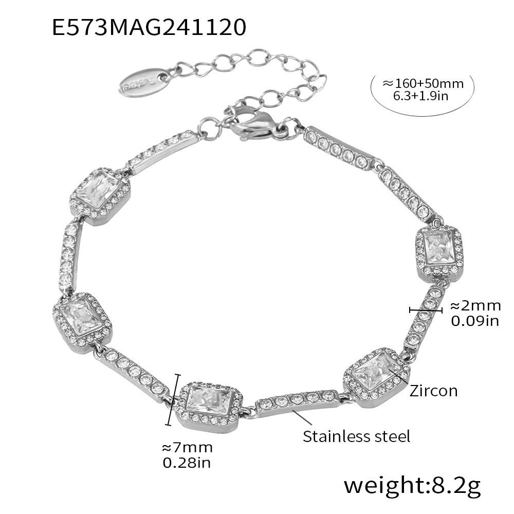 E573-steel color long square zircon bracelet