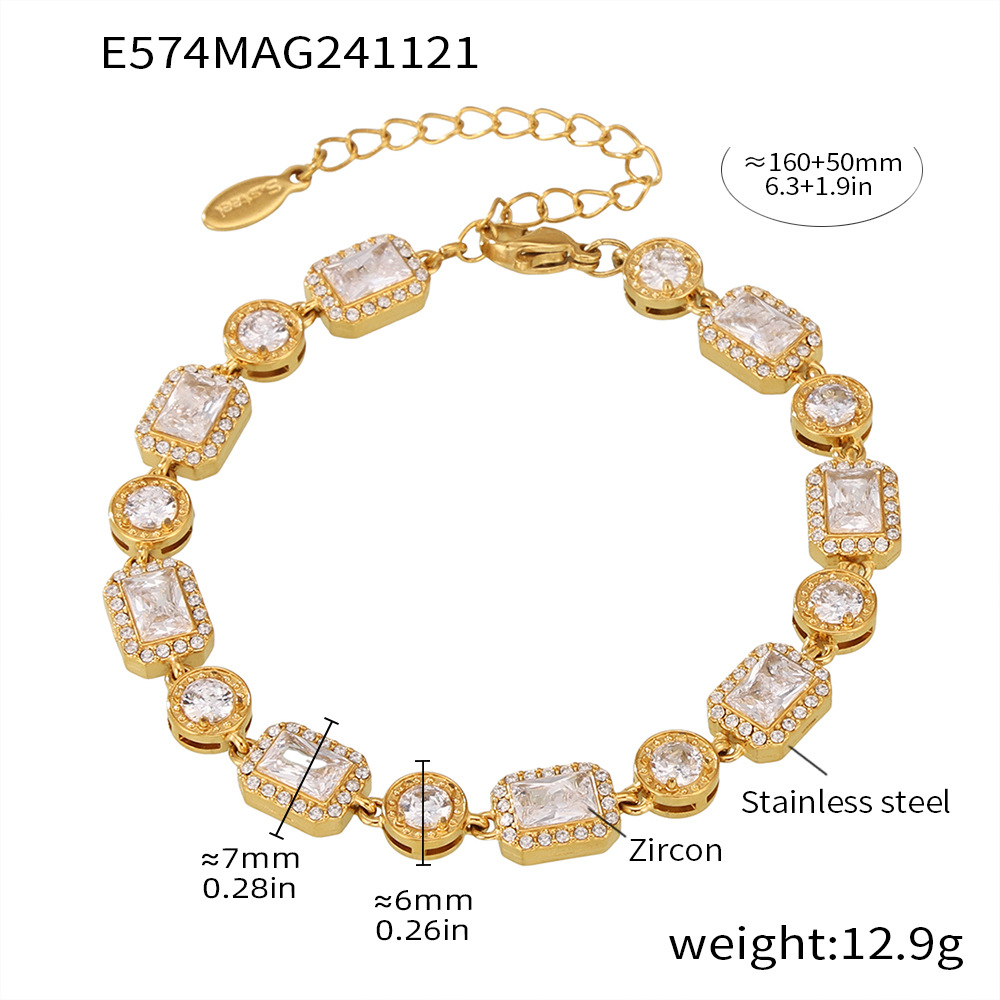 E574-gold square zircon bracelet