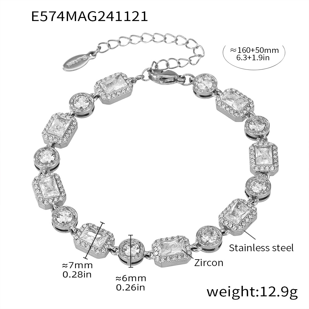 E574-steel color square zircon bracelet