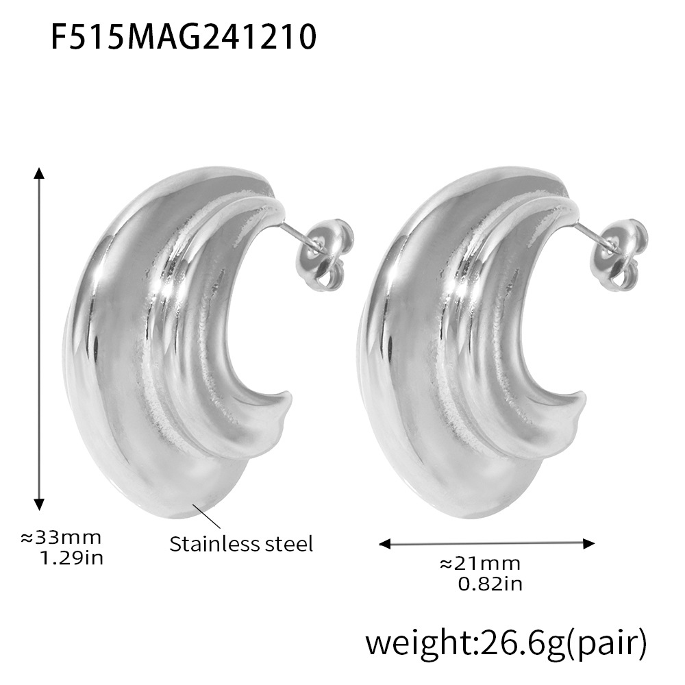 F515-steel color c-shaped special-shaped earrings