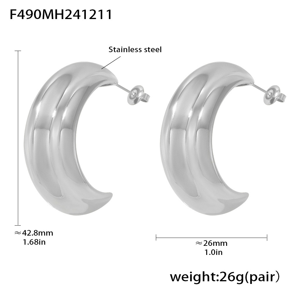 F490-steel color c-shaped earrings