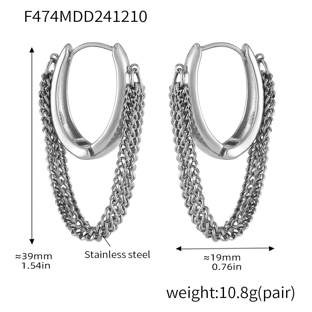 F474-steel color multi-layer chain earrings