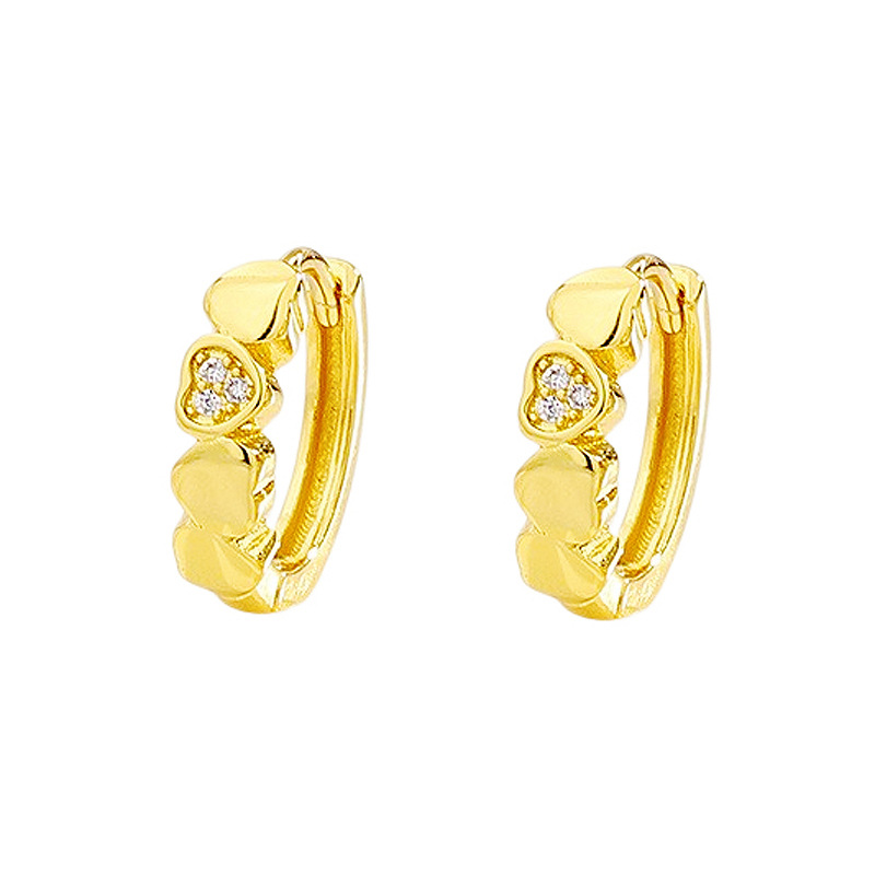 Pair of gold love zircon ear buckle