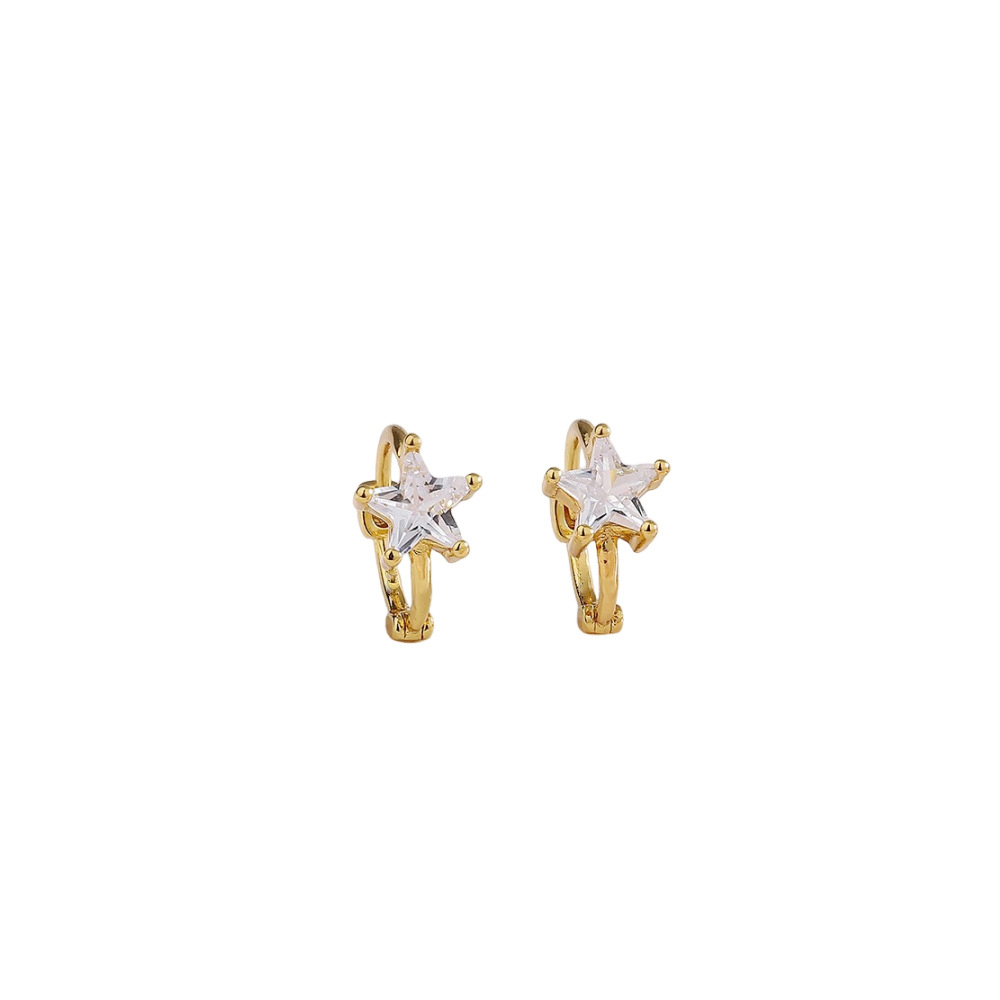 A pair of gold sparkling diamond star earrings