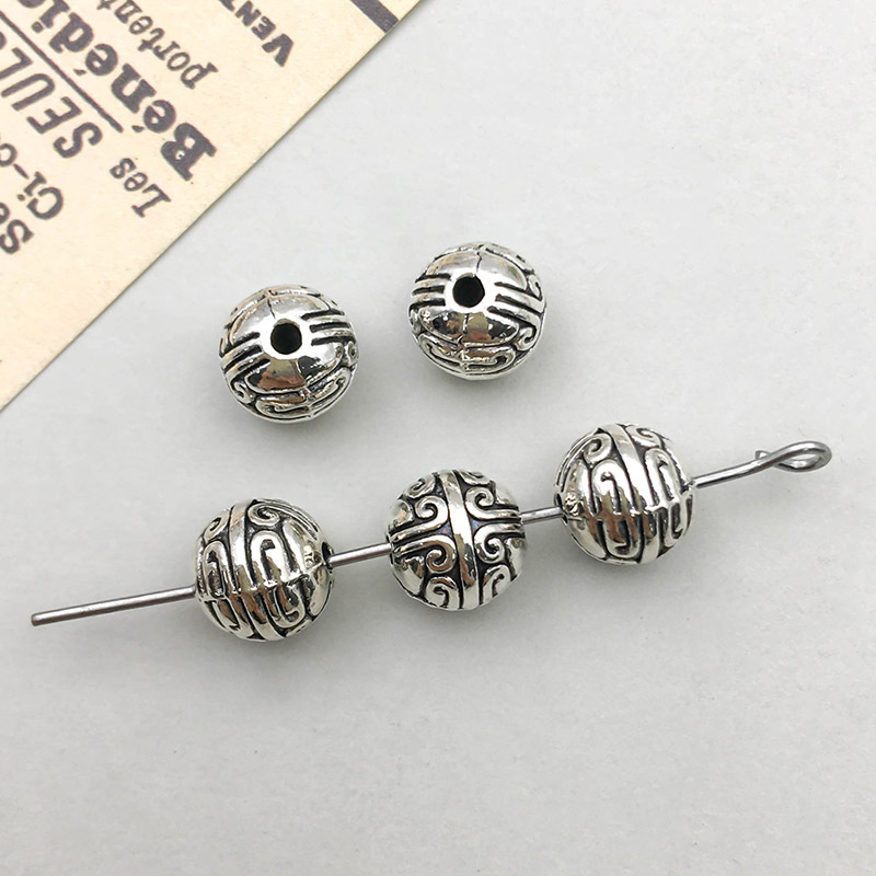 1 ancient silver round spacer bead 7*8mm hole 1.7 mm-1.3g-16464