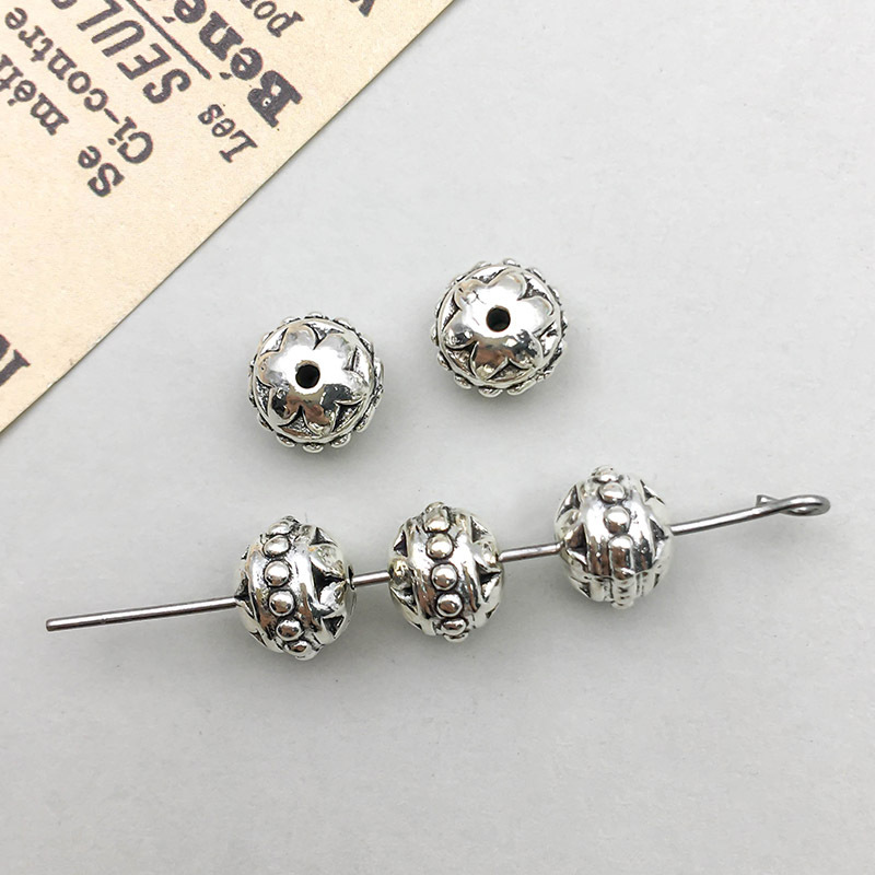 1 ancient silver round spacer beads 6*8mm hole 1.3 mm-1.2g-16467