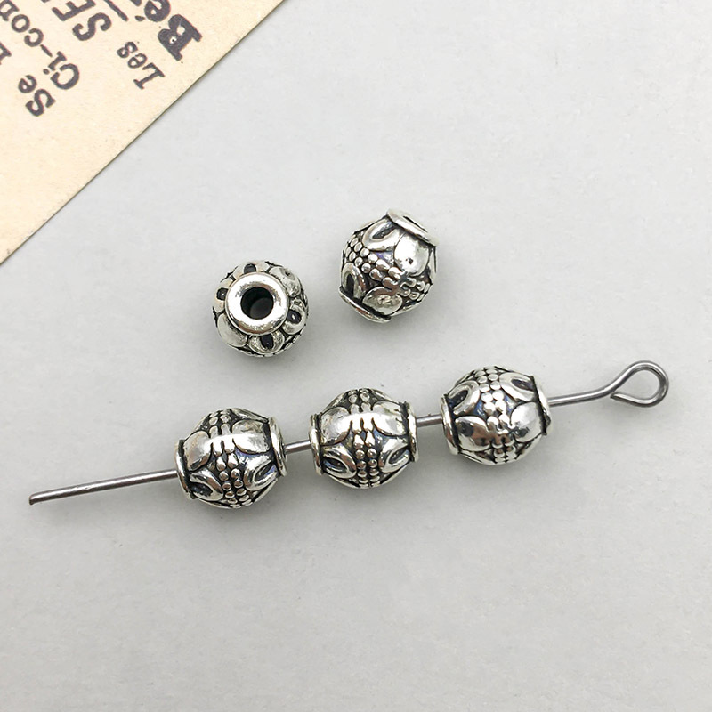 1 ancient silver round spacer bead 7*6mm hole 2.1 mm-0.9g-16471