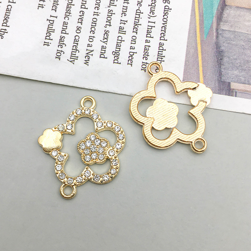 1 PCs kc gold double hole rhinestone flower pendant 25*20mm-1.8g-16545