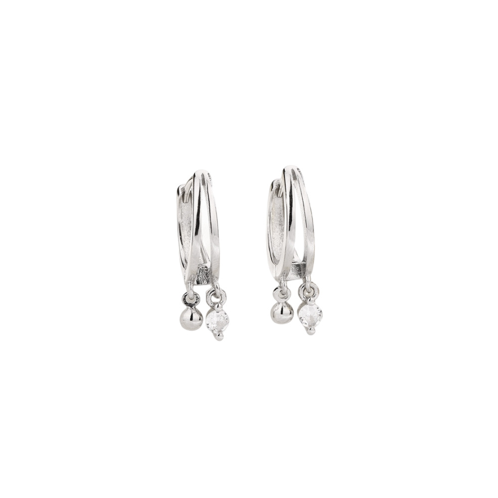 Zircon ball earrings (white gold)