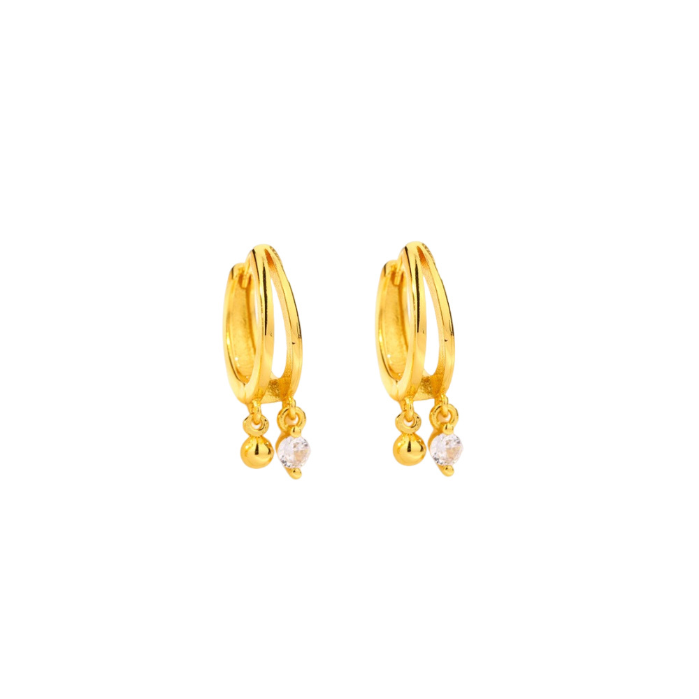 Zircon ball earrings (gold color)