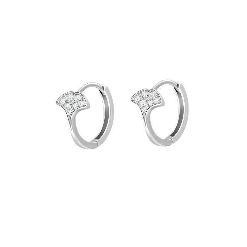 Ginkgo zircon earrings (white gold)