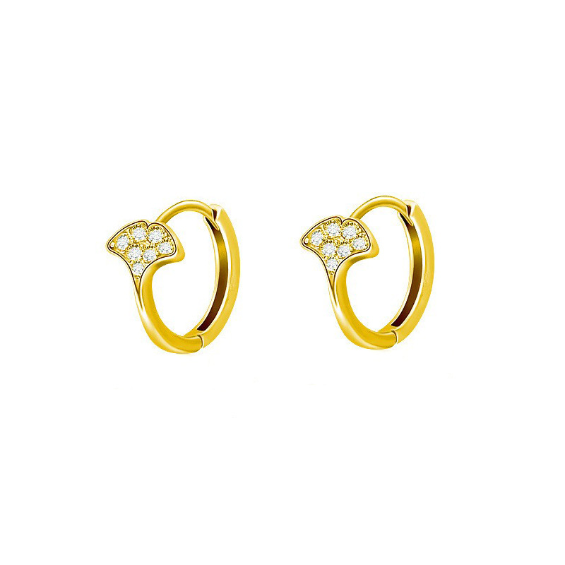 Ginkgo zircon earrings (gold color)