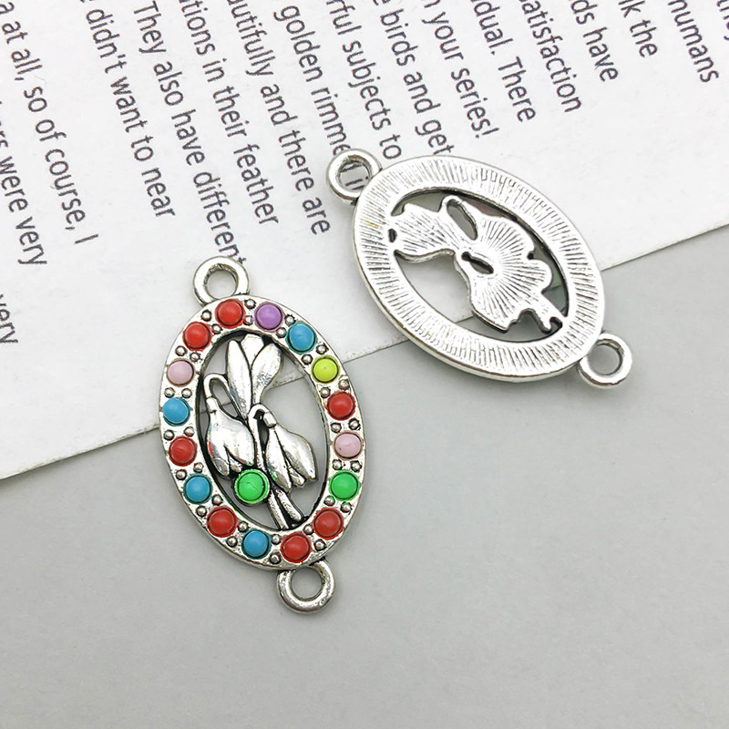 1Antique silverble hole colorful birthday flower 13*25mm-1.9g-16661