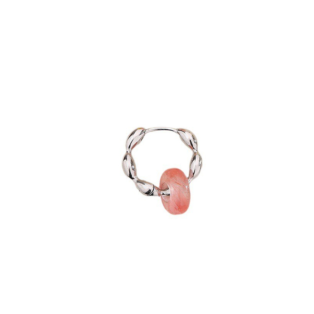 One White Gold Pink Olive bead ear buckle