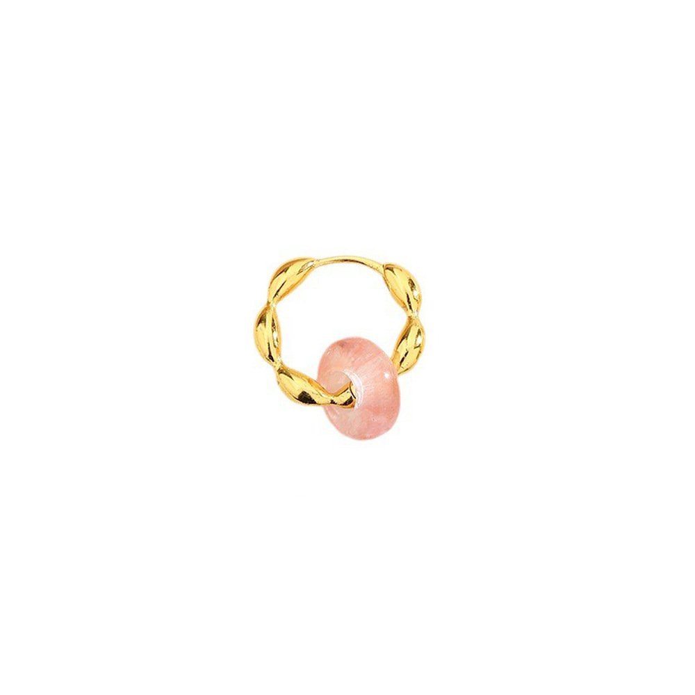 One Gold Pink Olive bead ear buckle