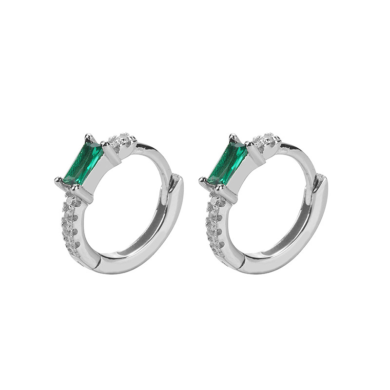 Green diamond rectangular earrings