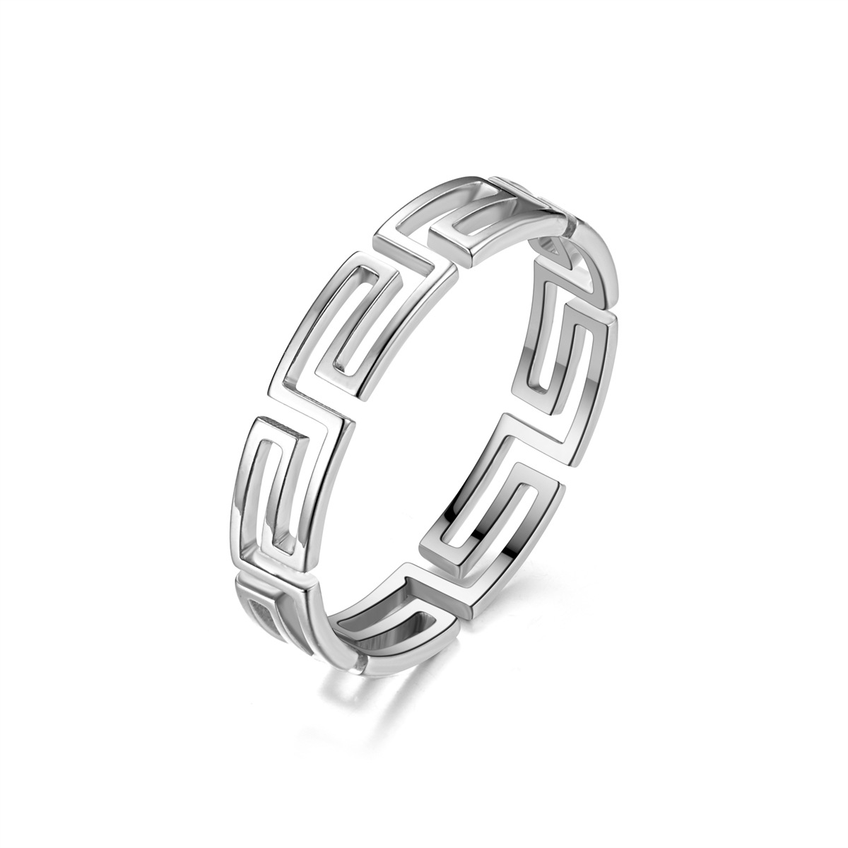 XG613 Cut Great Wall Pattern Ring Steel Color