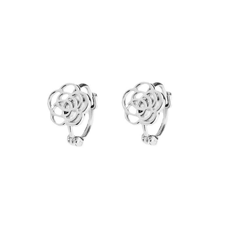 Pair of white gold camellia earrings