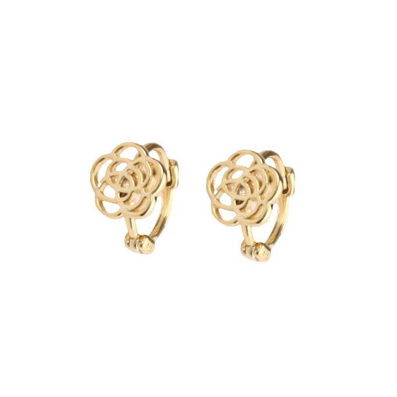 A pair of gold camellia earrings