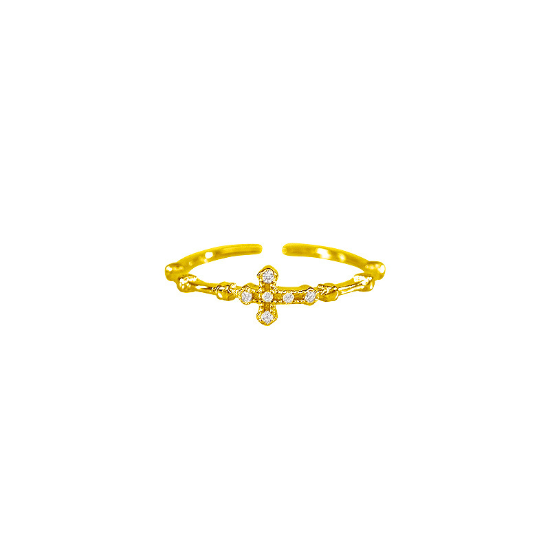 Cross zircon ring (yellow gold)