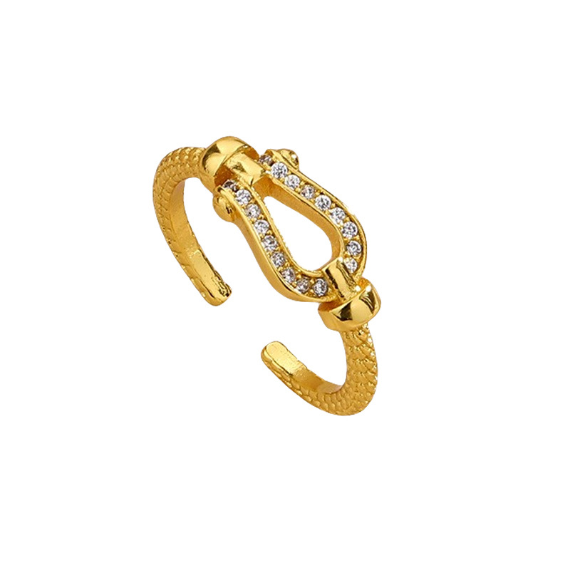 Gold horseshoe buckle zircon ring