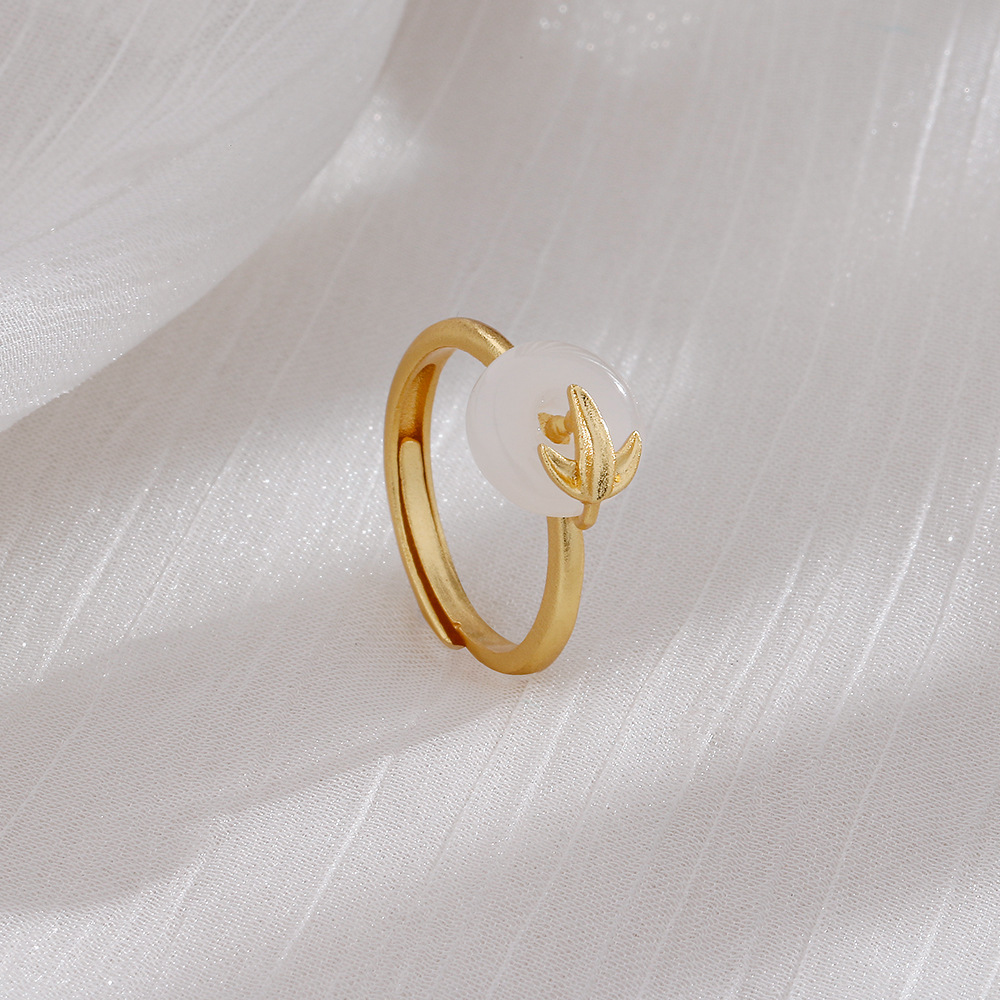 Golden White Jade bamboo leaf safety buckle ring