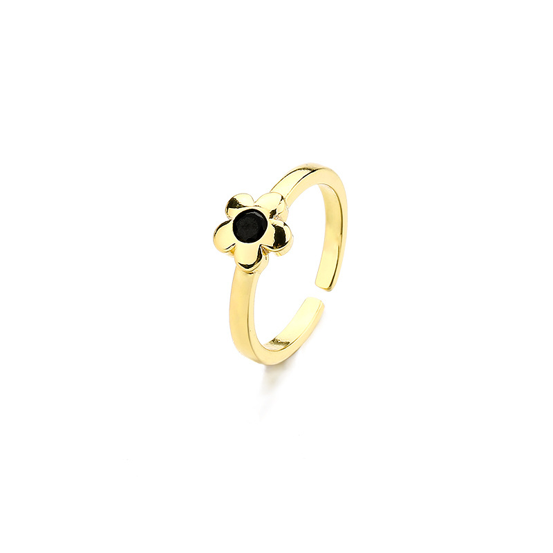 Black Flower Ring (Gold)