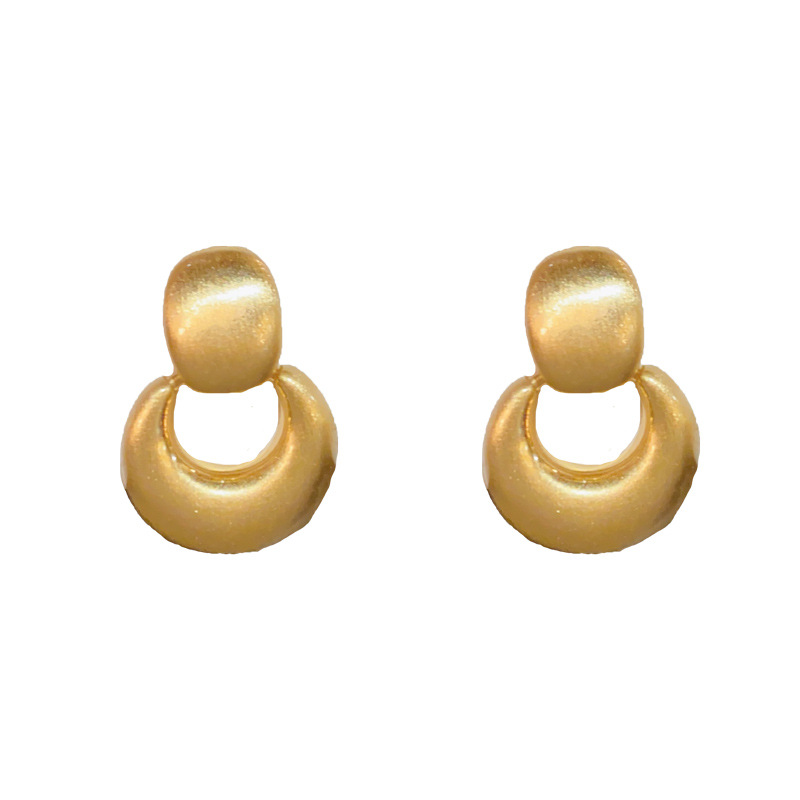 Gold-brushed metal ring earrings (thick real gold plating)